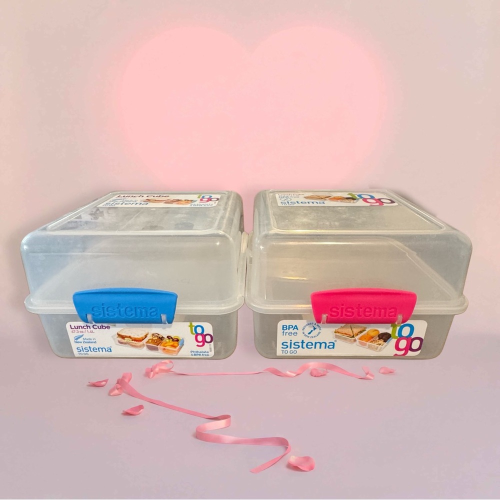 Set of 2 Sistema to Go Lunch Cubes 3 Compartments 1.4 Liters Each